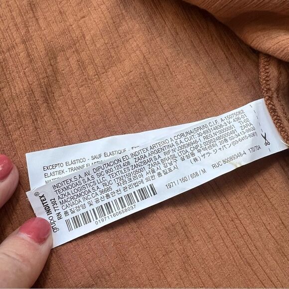 ZARA Terracotta Brown Ruched Midi Cut Out Tie Back Dress Size M NWT Rust - Picture 8 of 12